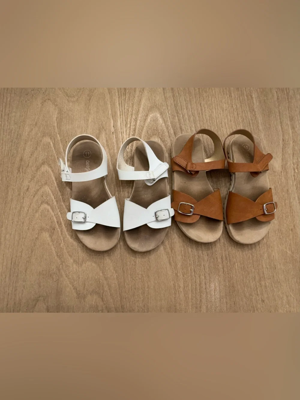 Cat & Jack Toddler Girls Shaelyn Footbed Sandals - White and tan Size 11